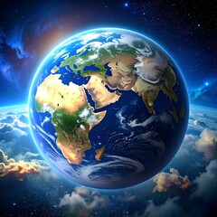 Fototapeta premium Beautiful planet earth floating in a dynamic space scene