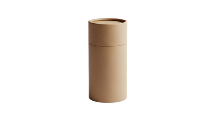 A tall cylindrical cardboard tube with a lid isolated on a transparent background for packaging or storage isolated on transparent background