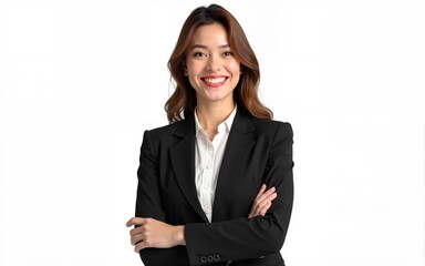 Set of Portrait of young business woman happy smiling and standing posing arms crossed, isolated on white background, png. High quality