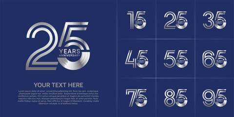 Anniversary set design with double line number. silver color for celebration event