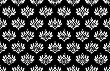 Flower geometric pattern. Seamless vector background. White and black ornament.