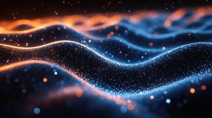Abstract Glowing Waves of Energy and Particles in Blue and Orange.