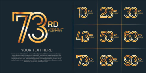 Anniversary logo set with double line number style. gold color can be use for special moment