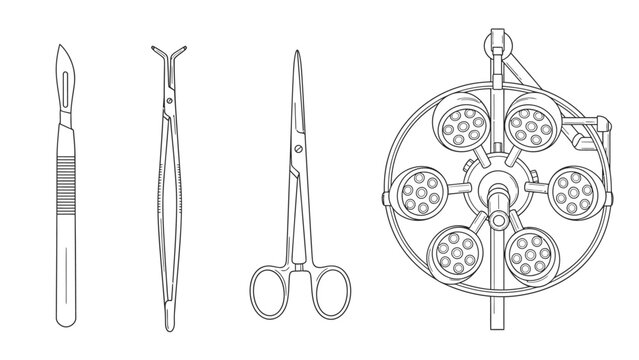 A silhouette of surgical tools and a medical instrument organizer on a clean white background, highlighting Black Friday medical supplies.