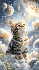 dreamy moon cat silhouette wallpaper A curious kitten gazing at the cosmos above. aesthetic night sky feline art minimal celestial cat phone background