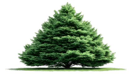 Realistic Christmas tree with lush green branches, natural pine needle texture, and perfect conical shape, elegant festive decoration, isolated on white background