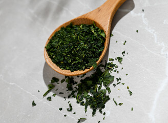 Close up of Tencha Mimoto Japanese Tea Leaf