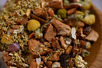 Close up of Loose Leaf Chamomile Tea with Dried Apples and Cinnamon