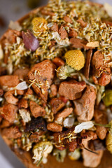 Close up of Loose Leaf Chamomile Tea with Dried Apples and Cinnamon