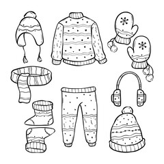 Hand-Drawn Collection of Winter and Christmas Clothing Illustrations