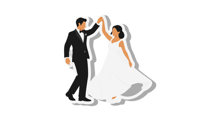 Elegant Couple Dancing in Formal Attire A Bride in a White Gown and Groom in a Tuxedo Celebrate Their Wedding With Joyful Movement Against a Black Backdrop