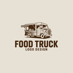 Food truck logo template. Street food cart vector design. Retro food truck logotype.