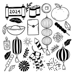 Collection of Chinese New Year Doodle Icons. 