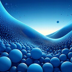 Abstract landscape with rolling wave-like forms made of blue spheres