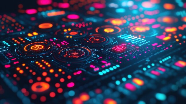 A vibrant digital interface displaying colorful data patterns and intricate designs, showcasing modern technology and digital artistry. - Powered by Adobe