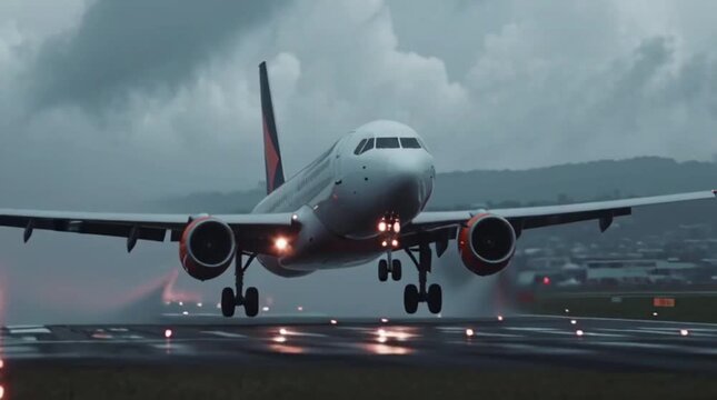 Commercial Airliner Landing Through Intense Crosswind Storm