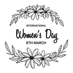 Hand-Drawn Women&rsquo;s Day 8th March Illustration with Floral Border