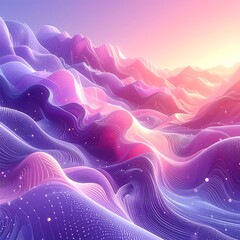 Abstract, undulating landscape in shades of purple, pink, and orange