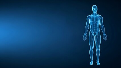 Advanced Digital 3D Rendering Of A Transparent Blue Male Human Body Revealing Intricate Internal Anatomy And Organ Systems For Medical Research And Health Diagnostics
