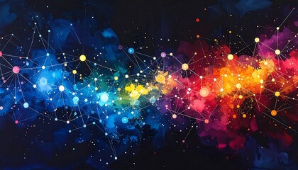 Abstract watercolor artwork with connected dots against a dark background