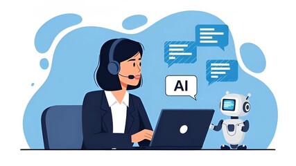 Animated Representation of Customer Service Interaction with Human Agent and AI Support, Enhance
