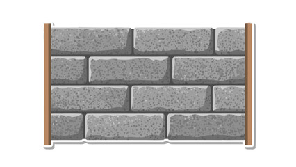Gray Brick Wall Construction Detail with Wooden Supports on a White Background Detailed Graphic Illustration