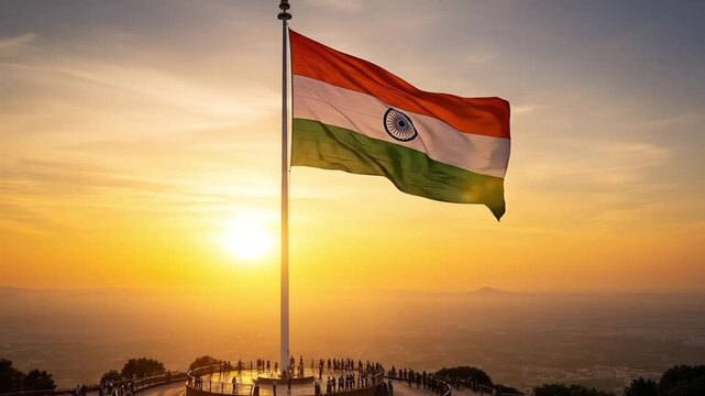 On 26 January Republic Day Indian flag video motion animated footage and animation showing Independence of India and Independent pride on 15 Agust above landscape sk