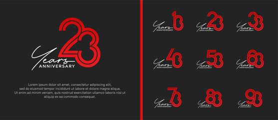 anniversary vector logo set, red color with handwriting can be use for celebration