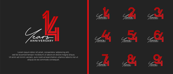 anniversary vector logo set, red color with handwriting can be use for celebration
