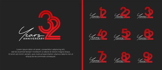 anniversary vector logo set, red color with handwriting can be use for celebration