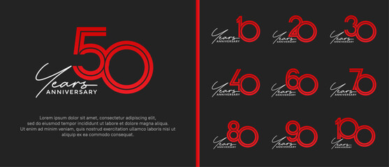 anniversary vector logo set, red color with handwriting can be use for celebration