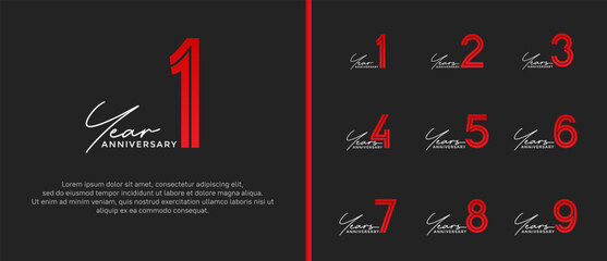 anniversary vector logo set, red color with handwriting can be use for celebration
