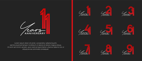 anniversary vector logo set, red color with handwriting can be use for celebration