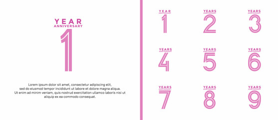 anniversary vector logo set, pink color can be use for celebration
