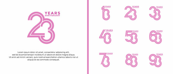 anniversary vector logo set, pink color can be use for celebration