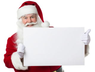 Santa Claus Holding Blank Sign, Isolated on White