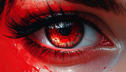 Close-up of a captivating, fiery eye with intricate details and lashes