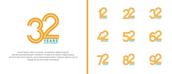 anniversary vector logo set, orange and blue color can be use for celebration