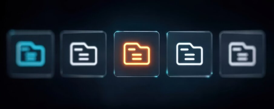 A cyber themed screen where report publishing and online document processing share a mutual folder enhancing information management
