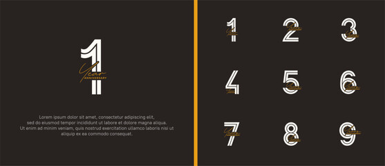 anniversary vector logo set, orange and white color with handwriting can be use for celebration