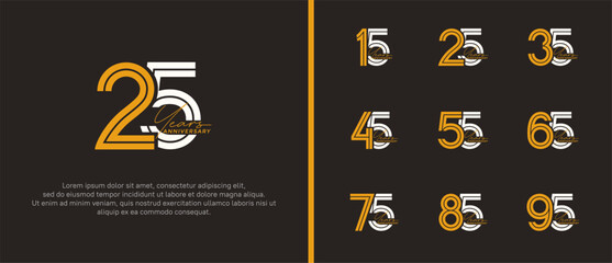 anniversary vector logo set, orange and white color with handwriting can be use for celebration