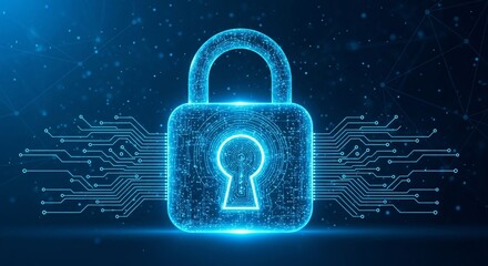 A digital security padlock and key icon on a binary code background symbolizes protection and internet safety