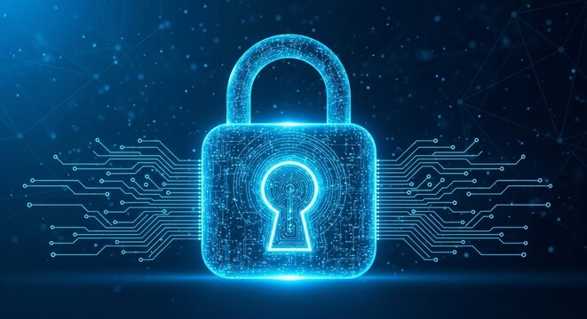 A digital security padlock and key icon on a binary code background symbolizes protection and internet safety - Powered by Adobe