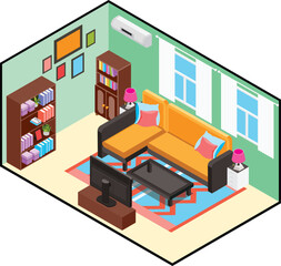 Isometric Composition Drawing Room Interior Design Living Room Hall Vector