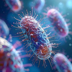 Close-up view of a microscopic, rod-shaped cell with intricate details