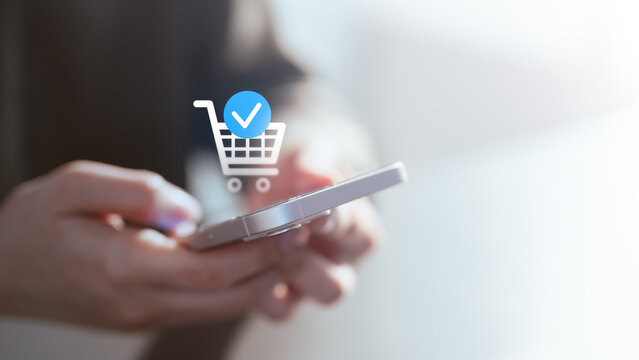 order, confirm, online shopping, A shopper uses a smartphone to confirm an online order, representing successful e-commerce checkout, digital payment approval, and modern shopping convenience.