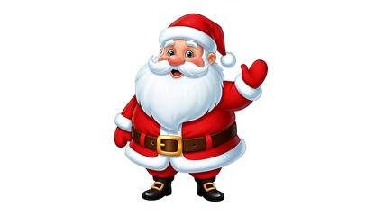 Cheerful Cartoon Santa Claus Waving Hand Isolated on Transparent Background for Christmas Holiday