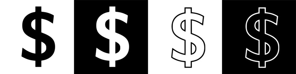 Dollar symbol variations in black and white for financial concepts