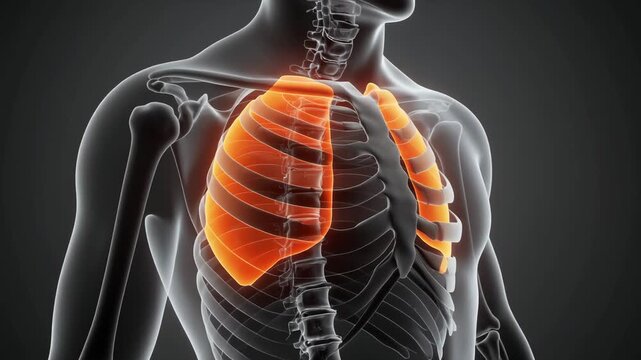 3D Animation of Human Torso with Orbiting Camera Focusing on Rib Cage and Scapula