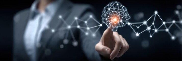 A human analyst shaping performance goals within firm management strategy aided by a holographic network graph